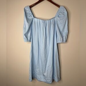 Finley 100% Cotton Light Blue Square Neck Puff Sleeve Knee Length Beach Dress‎ M